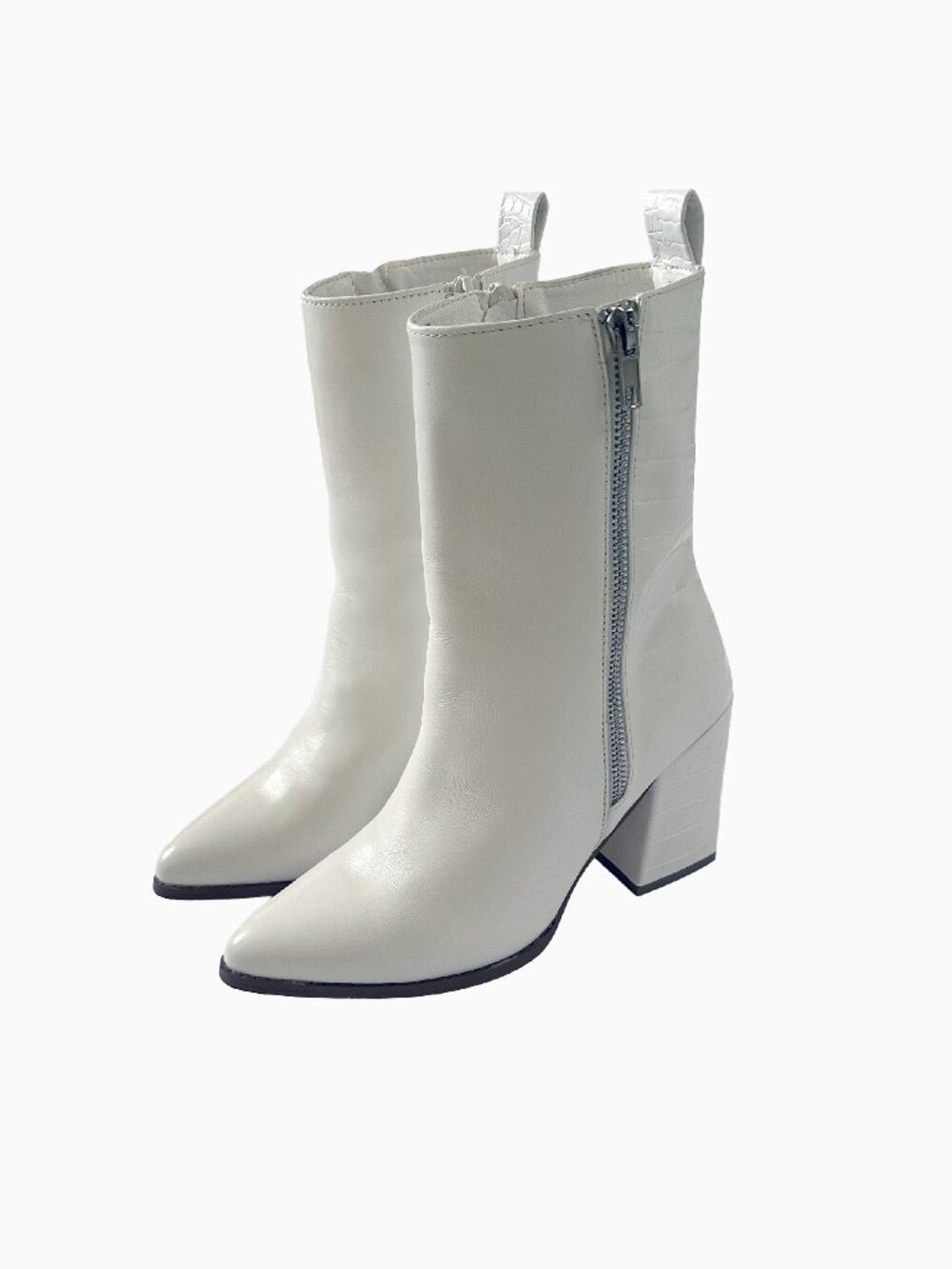 Steve Madden Reegan Off White Croc Embossed Block Heel Ankle Boots 7B Point Toe